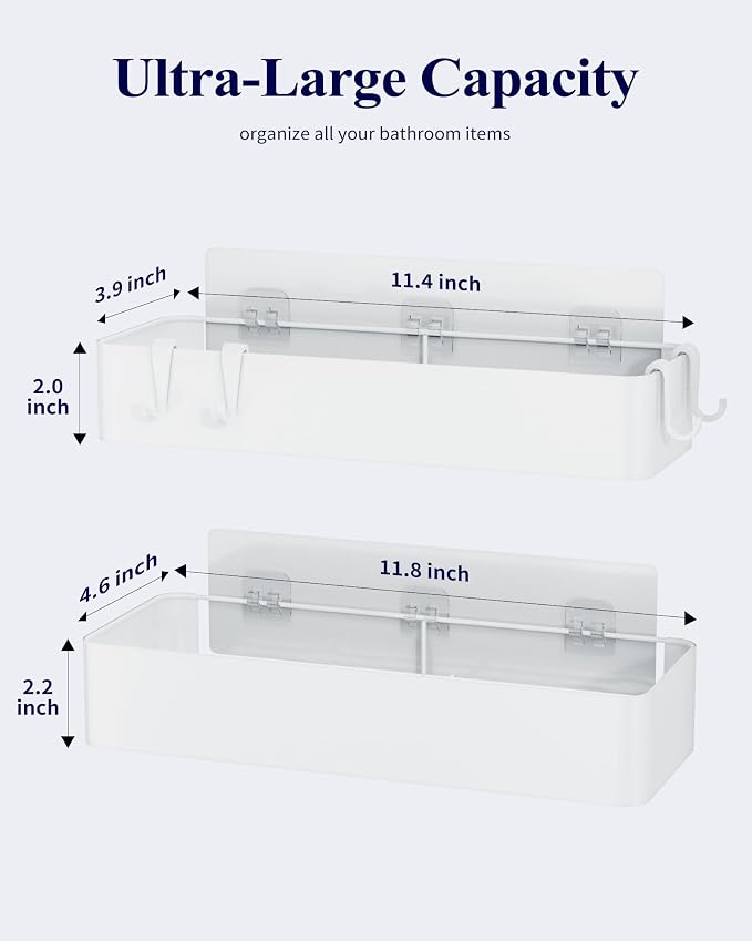 Kitsure Shower Caddy Adhesive, Stylish Shower Organizer, Large, White | 2 Pack Shower Shelf for Inside Shower, 100% Rustproof Metal Shelves, No-Drill Bathroom Organizers and Storage - Image 2