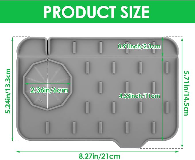 Silicone Sink Faucet Splash Guard Mat, Soap Dish Pad, Drip Catch Sponge Holder, Sink Protector Tray for Kitchen and Bathroom Countertops, 8.3 x 5.7 Inch - Image 3