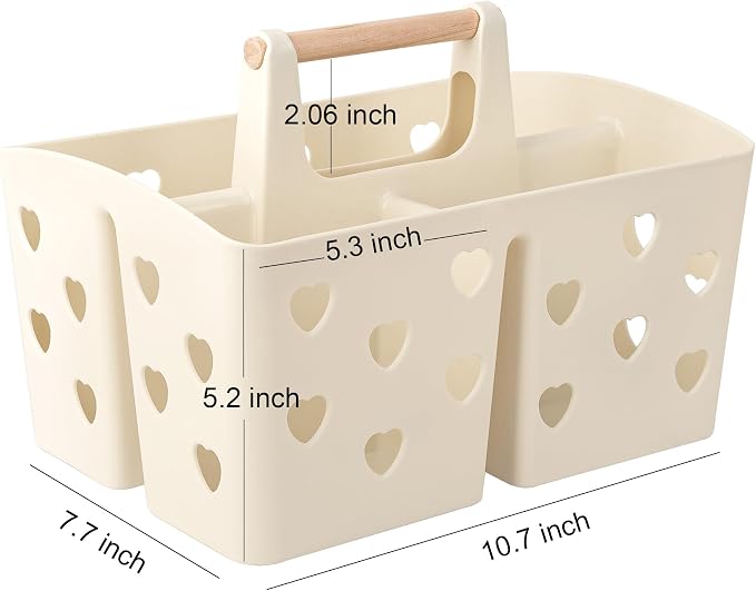 Portable Shower Caddy Plastic Shower Basket Organizer with Handle, Beige | Divided Bathroom Caddy Storage Cleanning Caddy Tote for College, Dorm Room, Kitchen - Image 6