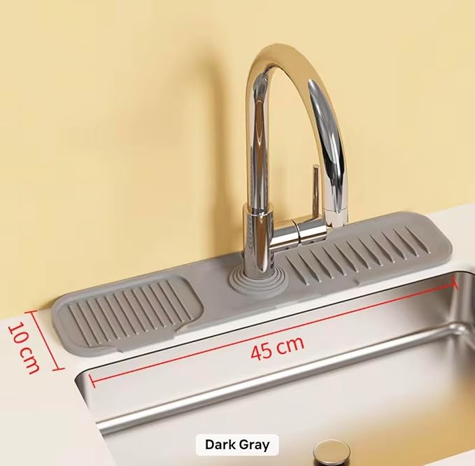 Silicone Faucet Mat Splash Guard, Drip Catcher Drain Tray for Kitchen Sink, Dark Gray, 18 x 4 Inch - Image 2