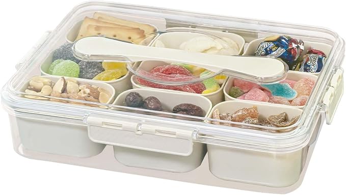 SILIVO Snackle Box Container - 9 Compartment Portable Divided Serving Tray with Lid and Handle,Clear Snack Organizer for Candy, Fruits, Nuts, Snacks - Perfect for Party, Travel and Entertaining by SILIVO