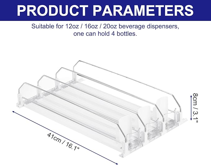 uxcell 3pcs Drink Organizer for Refrigerator, Self-Pushing Soda Can Organizer Width Adjustable Drink Dispenser Beverage Pusher for Fridge Pantry, White - Image 2