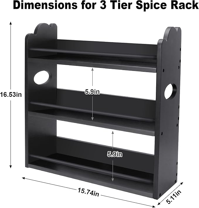 3-Tier Bamboo Spice Rack, Wall Mount & Countertop Spice Organizer | Seasoning Jars Rack Shelf Spice Organizer for Kitchen, Spice Storage Holder with handles, Front and Rear Protective Design - Image 2