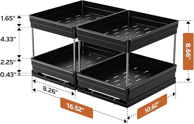 Mystozer Pull Out Spice Rack Organizer for Cabinet, Slide Out Spice Racks Organizer, Easy to Install Spice Cabinet Organizers, 8.26''Wx10.62''Dx8.66''H, 2 Packs-2 Tiers (Black) - Image 2