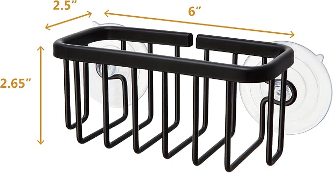 SunnyPoint NeverRust Kitchen & Bathroom Sink Caddy for Sponges, Scrubbers, Soap, 6" x 2.5" x 2.65", with Adhesive Mount - Additional Suction Cup Included –Aluminum (Black) - Image 3