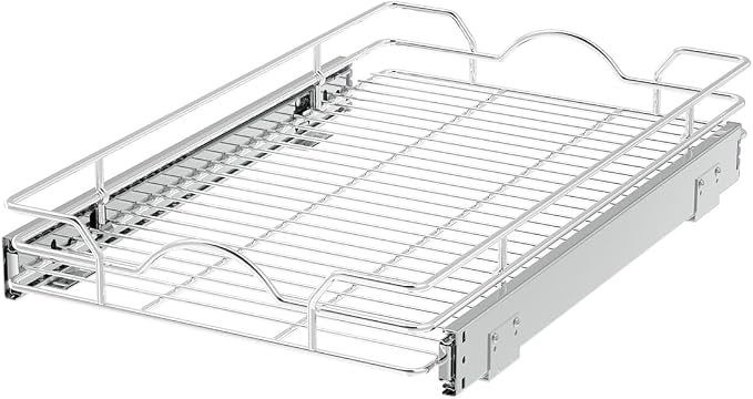 OCG Pull Out Cabinet Organizer 2 Pack (15" W x 21" D), Pull out Shelves 1 Tier, Cabinet Slide Out Shelves for Base Cabinet Organization in Kitchen Bathroom Pantry, Bottom Mount, Chrome Finish - Image 7