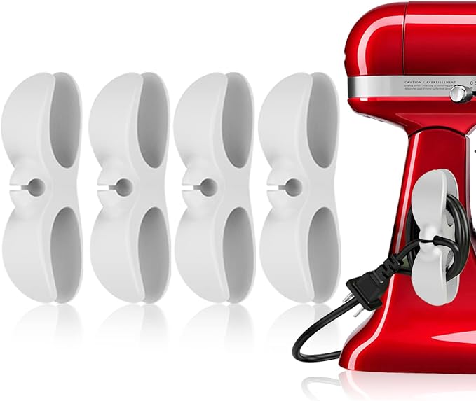 4PCS Cord Organizer For Appliances,UMUST Kitchen Appliance Cord Winder Holder, Cable Wrapper Stick Firmly for Coffee Maker Pressure Cooker Etc (White) by ELECTRONICACCESSORIES