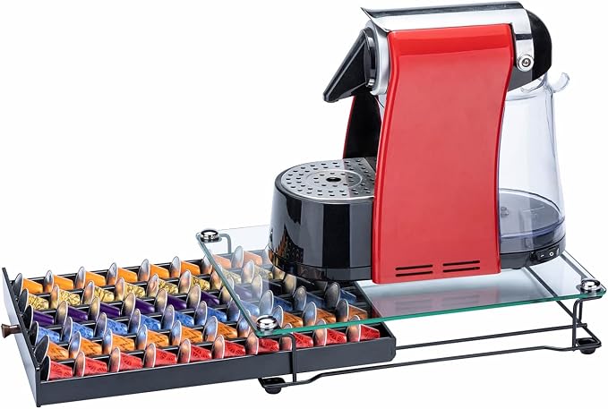 Nespresso Originaline Capsule Holder Drawer, 60 Pods, Glass | Save Counter Space, Smooth Pull-Out, Big Capacity for Cabinet Originaline Pod, Wooden handle by Ricerat