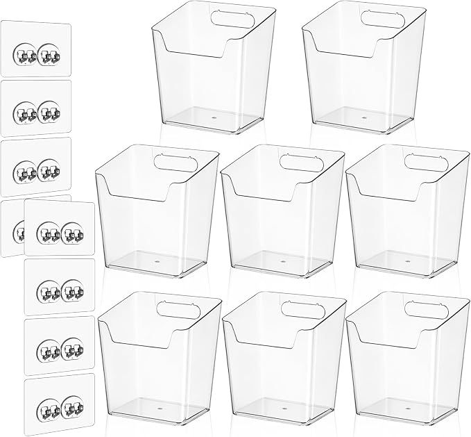 8-Pack Cabinet Door Organizer Adhesive, Hanging Storage Bins, Stick on Small Wall Basket, Makeup Organizer Caddy, Under Inside Cabinet Storage Container for Kitchen, Bathroom Organizer, Office, Dorm by Hiopeak