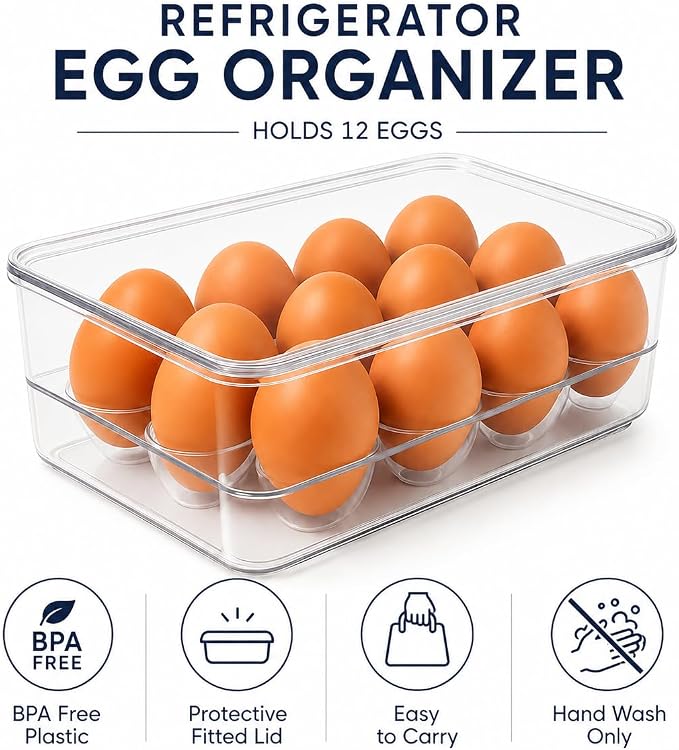 Dependable Industries inc. Essentials Stackable Plastic Egg Holder for Refrigerator with Lid – Clear 12 Count Fridge Egg Container, BPA Free Egg Storage Organizer Bin (Pack of 3) - Image 7