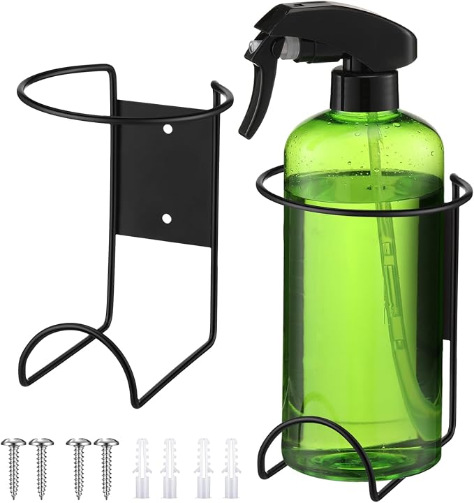 CroBlissful 2 Pcs Spray Bottle Holder Wall Mount Heavy Duty Spray Bottle Rack Stainless Steel Storage Rack Garage Can Organizer Craft with Hardware (Black) by CroBlissful