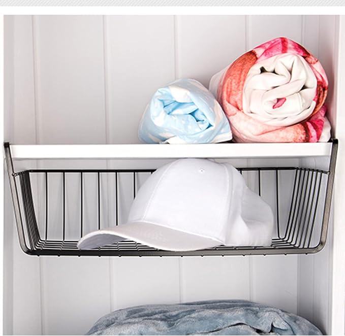 2Pcs Under Shelf Basket Metal Wire Under Cabinet Basket for Kitchen Pantry | Under Shelf Storage Basket Slides Under Shelves for Storage Space Saving for Kitchen Pantry Closet Office No Tools Required - Image 4