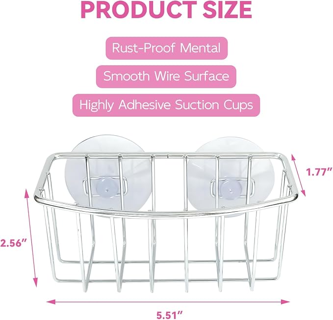 Linemoon Sponge Holder for Kitchen Sink Caddy with 2 Suction Cups, Efficient Sponge Caddy for Kitchen Storage, Rustproof, Highly Adhesive Silver - Image 4