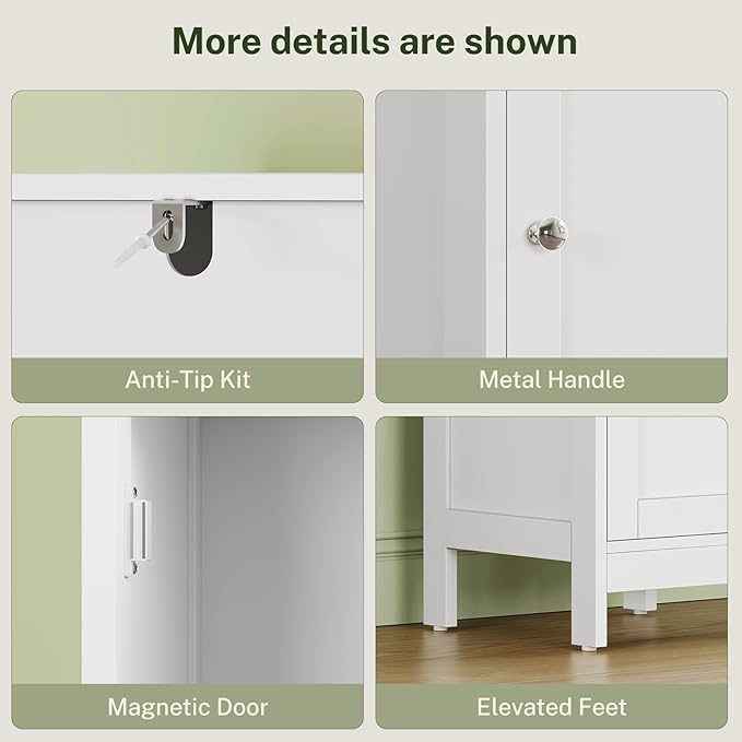 67" Tall Bathroom Cabinet with Adjustable Shelves and Doors, Narrow Bathroom Storage Cabinet for Small Space, Living Room, Entryway, Kitchen, White - Image 7