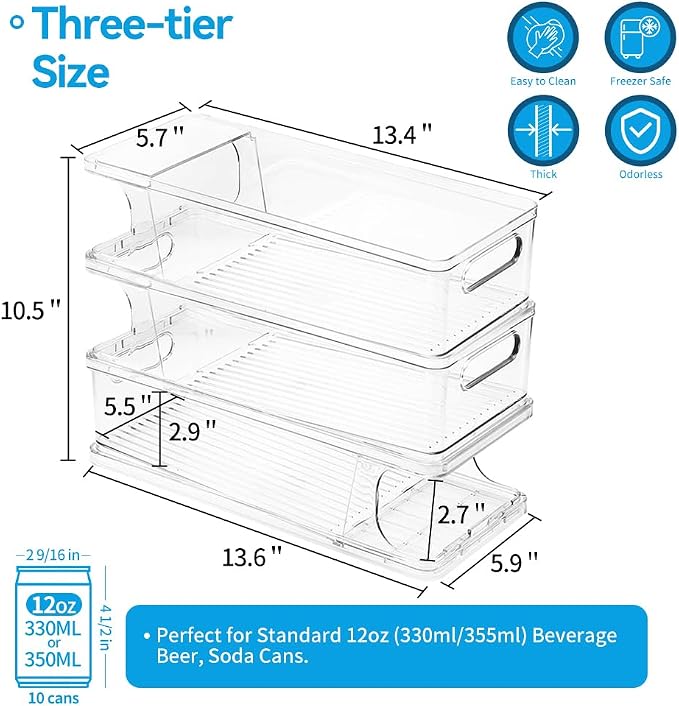 Xicennego 3-Tier Stackable Soda Can Organizer for Refrigerator, Fridge Can Organizer Dispenser, Beverage Can Holder for Refrigerator, Pantry, Cupboard - Image 6