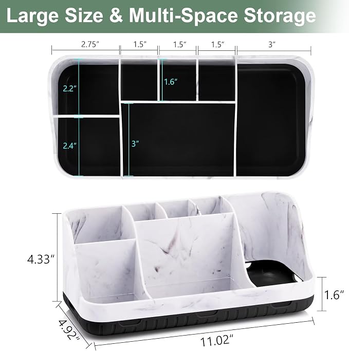 GFWARE Marble Bathroom Countertop Organizer - Detachable 7 Slots Kids Electric Toothbrush and Toothpaste Holde Drainage for Bathroom Accessories Organization Counter Vanity Storage, Black | Detachable 7 Slots Kid Electric Toothbrush and Toothpaste Hold... - Image 6