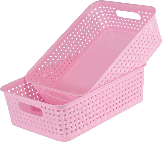 8 Pack Small Pantry Organization and Storage Bins - Household Organizers for Laundry Room, Bathrooms, Bedrooms, Kitchens, Cabinets, Countertops, Under Sink or On Shelves (Pink) - Image 5
