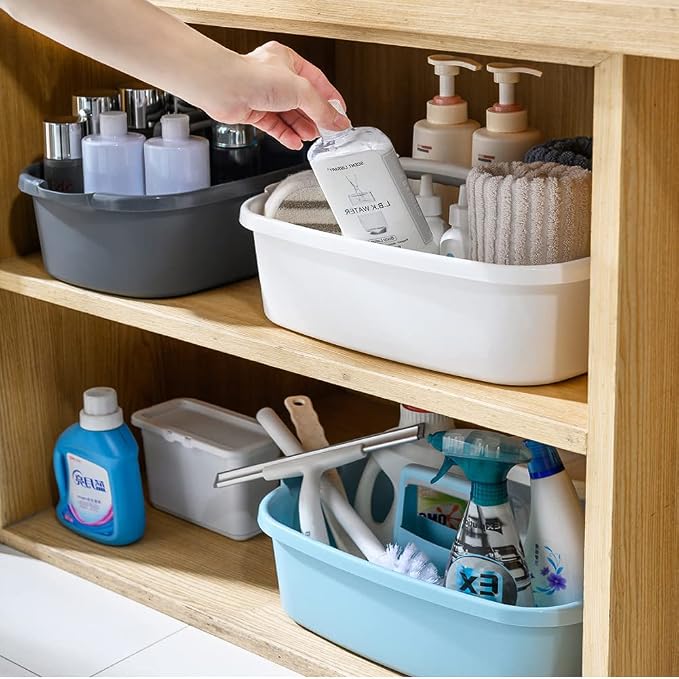 Large Plastic Cleaning Supply Caddy with Handle, Portable Cleaning Tool Storage Tote for Dorm, Bath, Pantry (Dark Grey) - Image 7