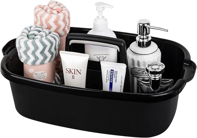 Large Cleaning Supplies Caddy Portable Shower Caddy Basket Black | Sturdy Supply Organizer with Handle Plastic Bucket Tool Storage for Bathroom Bedroom Kitchen Garden College Dorm Essentials by JiatuA