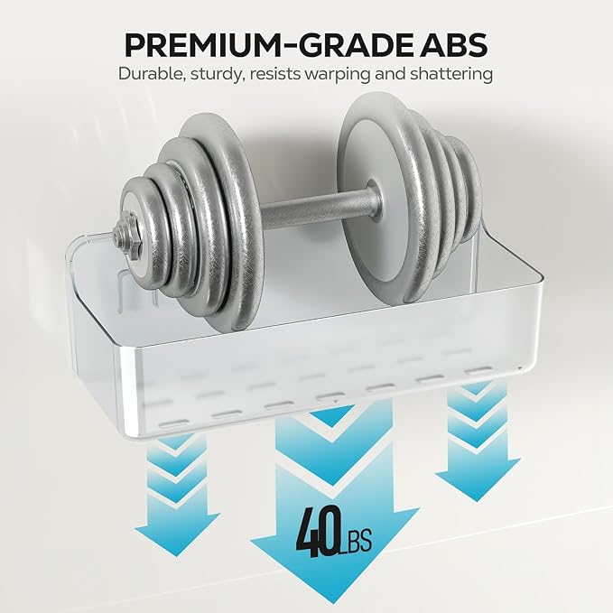 Nieifi Adhesive Shower Shelves, Clear, 2 Pieces | Rustproof ABS, Large Capacity, Removable Design, Easy-Clean, No Drilling Shower Organizer for Bathroom Storage & Home Decor - Image 7