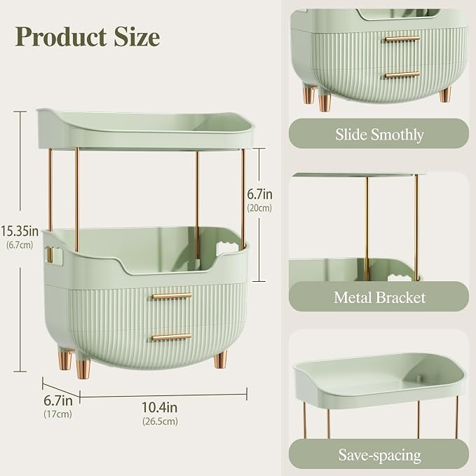 4-Tier Makeup Organizer Bathroom Countertop Storage Green | Versatile Storage for Vanity, Desk, Bedroom, Holds Lipstick, Perfume, Skincare, Mask, Cosmetics - Image 3