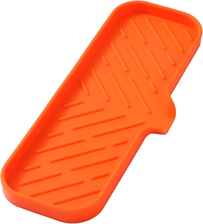 MicoYang Silicone Soap Dish with Drain Spout — Self-Draining Double Sink Organizer Tray for Kitchen & Bathroom, Dispensers, Sponges & Soap Holder, Non-Slip & Dishwasher Safe, Orange (Large, 12"×4") by MicoYang