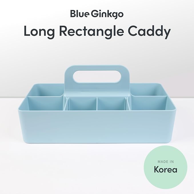 BLUE GINKGO Stackable Organizer Caddy, Long, Blue, Made in Korea | Portable. Adjustable. Home, Office & School Storage. - Image 2