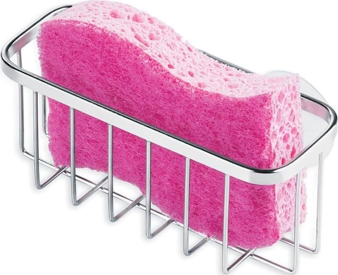 iDesign Gia Stainless Steel Dish Sponge Holder Basket with Suction Cups, Ideal for Kitchen Sinks and Bathroom Organization, 2.25"D x 2.5"W x 5.75"H, Set of 1, Polished by iDesign