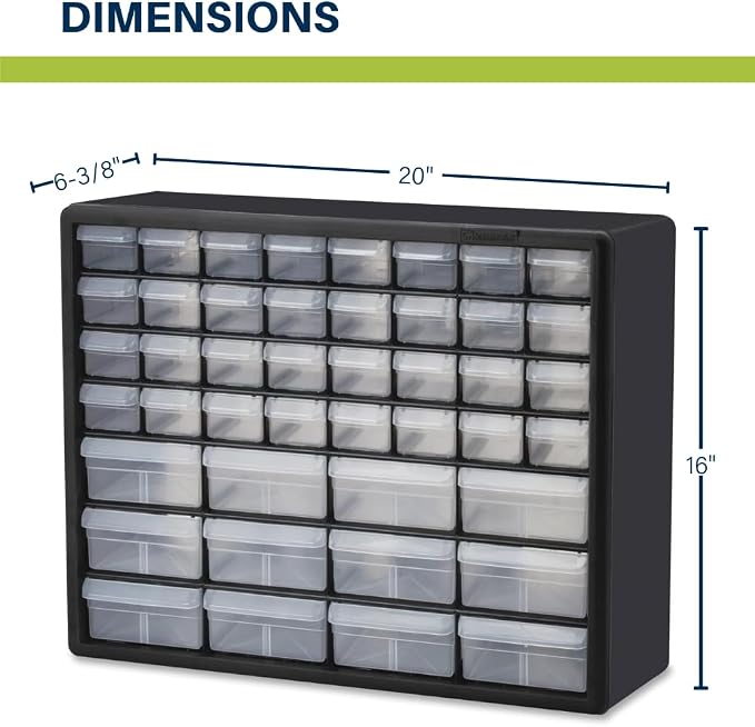 Akro-Mils 44-Drawer Plastic Drawer Storage Cabinet for Garage Organization, Bead Organizer, Building Bricks Storage, Teacher Toolbox, Makeup Organizer, 20-Inch W x 6-Inch D x 16-Inch H, 10144 Red - Image 3