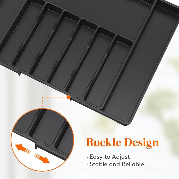 Lifewit Extra Large Silverware Drawer Organizer, Expandable Utensil Tray | BPA Free Flatware Cutlery Holder for Kitchen, Adjustable Plastic Storage for Spoons Forks Knives, 17- 30 x 18.5", Black - Image 7