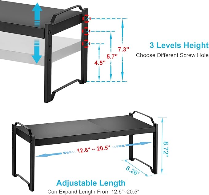 4 Pack Kitchen Cabinet Shelves Organizers, Kitchen Counter Storage Shelf Spice Rack, Expandable Length, Adjustable Height, Stackable, Sturdy 30LBS Bearing, Small Cupboard Tabletop Organizer Shelf Rack - Image 2