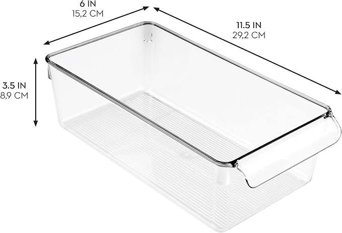 iDesign Fridge Storage Bin with Handle, Set of 4, Clear | Fridge Tray for Meats and Cheeses - Image 3