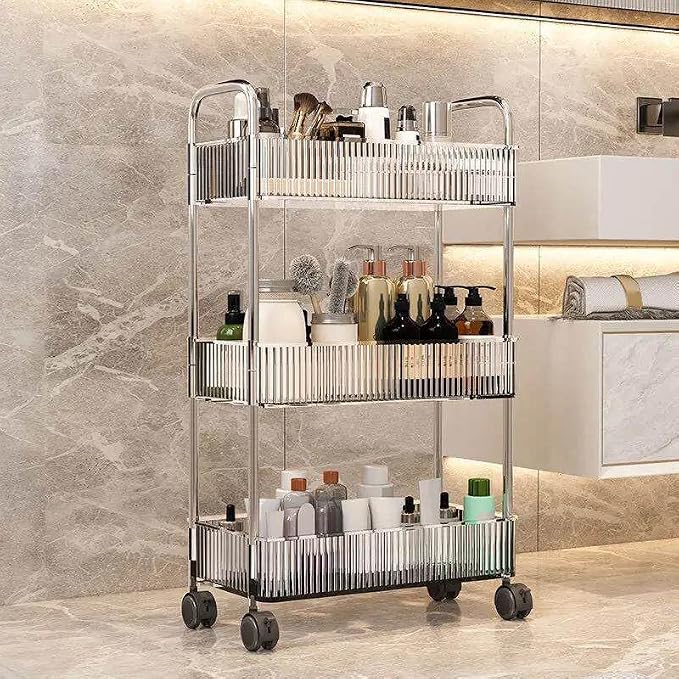 Sooyee Clear 3-Tier Plastic Rolling Utility Cart with Wheels | Multi-Functional Storage Cart Trolley, For Office, Bathroom,Living Room, Kitchen, Movable Storage Organizer - Image 7