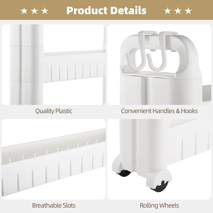 3 Tiers Slim Rolling Storage Cart, 3.5 Inches Slim Slide Out Bathroom Organizer Cart, Tiered Storage Rack with Wheels, Narrow Mobile Utility Cart for Laundry Room, Kitchen, Office, Sturdy Room - Image 3