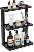 PEKER Bamboo Bathroom Organizer Countertop – Vanity Storage Shelf for Makeup, Perfume, Skincare – Natural Cosmetics Display Rack for Dresser, Sink, Kitchen – Black by Unknown