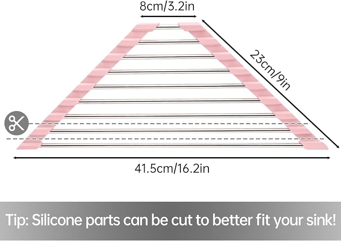 Tomorotec Triangle Foldable Dish Drying Rack, Small Roll-Up Stainless Steel Over Sink Drainer for Kitchen Sink Corner, Rustproof Multipurpose Organizer(Pink) | BPA-Free Food-Grade Silicone Edges Foldable Waterproof Rustproof Heavy-Duty Space Saver Heat... - Image 4