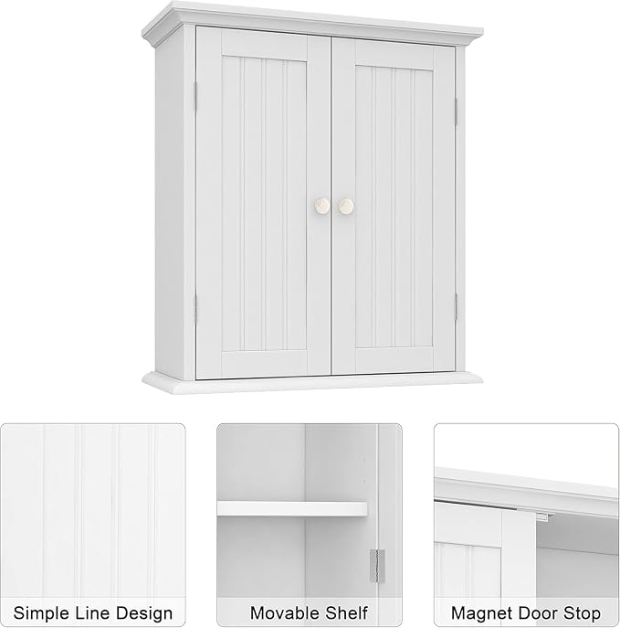 ChooChoo Bathroom Wall Cabinet Set of 2, Over The Toilet | 8.8"D x 21.1"W x 24"H, Medicine Cabinet, 2 Door and Adjustable Shelves, Cupboard, White - Image 4