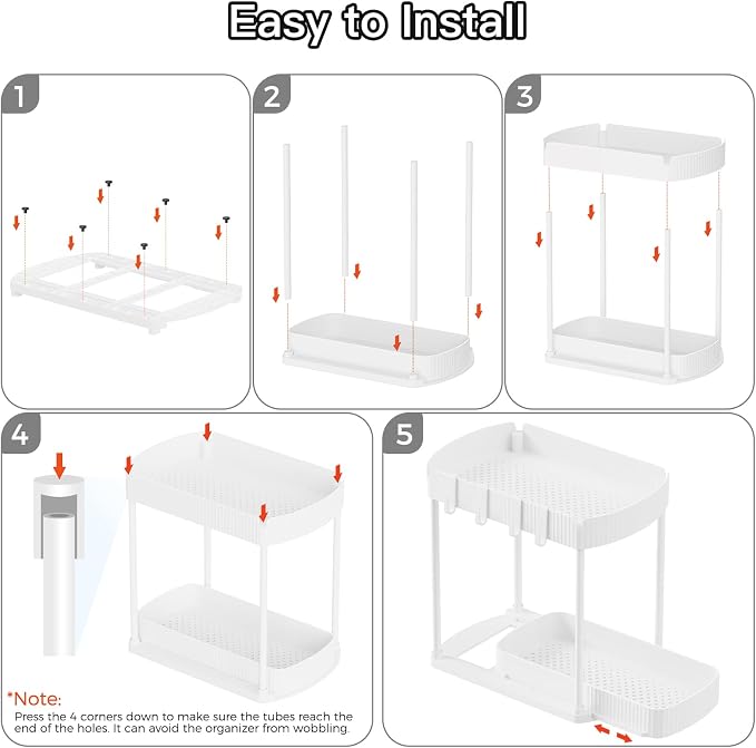 2 Packs Under Sink Pull-Out Storage Organizers, 14.8 Inches, White | Multi-Purpose Cabinet Organizers and Storage for Bathroom & Kitchen - Image 7
