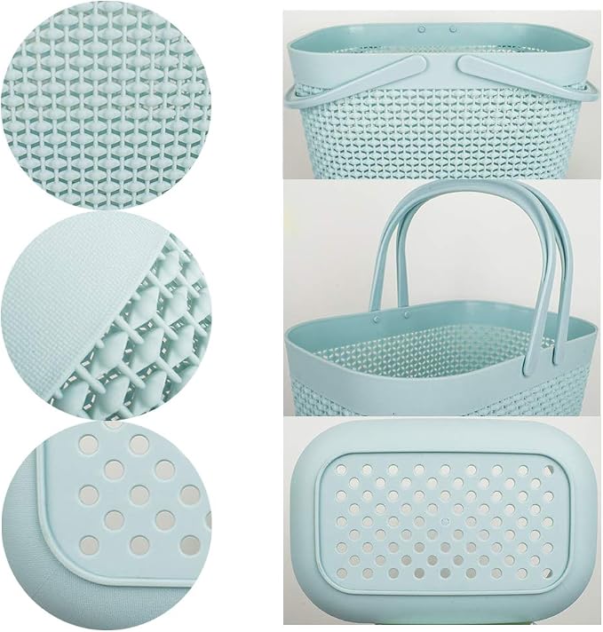 Plastic Portable Shower Caddy Basket, Storage Organizer with Handle, Blue | Bottom Drain Holes, Keep Dry, Sturdy and Durable, Easy to Carry for Bathroom, Kitchen, Dorm Room, RV, College - Image 4