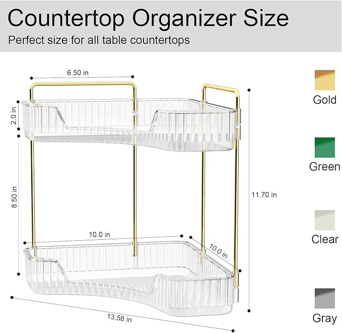 GTI 2 Tier Bathroom Counter Organizer, Multi-Function Corner Bathroom Organizer Countertop,Makeup Organizer Perfume for Dresser Vanity Tray, Spice Rack Organizer for Kitchen (Clear) - Image 3