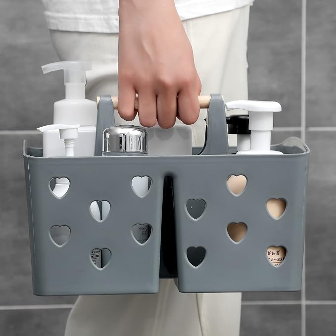 Portable Shower Caddy Plastic Shower Basket Organizer with Handle, Grey | Divided Bathroom Caddy Storage Cleanning Caddy Tote for College, Dorm Room, Kitchen - Image 4