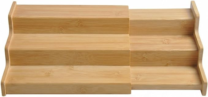 JinDoWin Spice Rack Organizer for Cabinets,Countertop & Pantries,2 Pack | Expandable design, 3-Tier stepped bamboo spice shelf, seasoning organizer, pantry organizers and storage - Image 8
