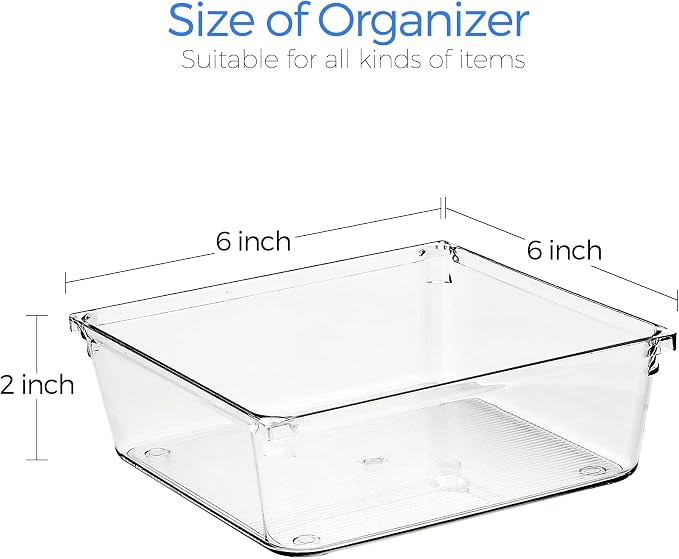 Ravinte 6 Pack Drawer Organizer, 6" x 6" Plastic Storage Bins | Acrylic Tray Design, Non-Slip Pads, For Makeup, Jewelry, Kitchen Utensils, Bathroom, Office Storage - Image 3