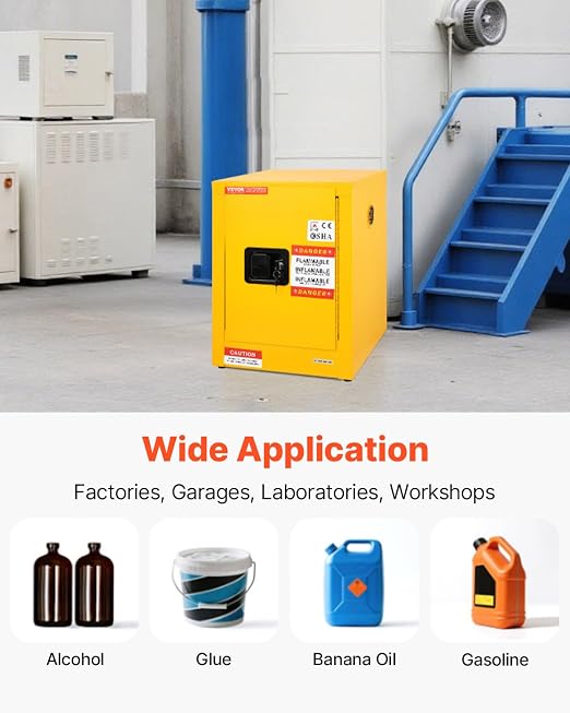 VEVOR Flammable Cabinet 17" x 17" x 22", 12 GalCold-Rolled Steel Flammable Liquid Storage Cabinet, Explosion Proof with 1 Adjustable Shelf 1 Door for Commercial Industrial Use, Yellow - Image 8