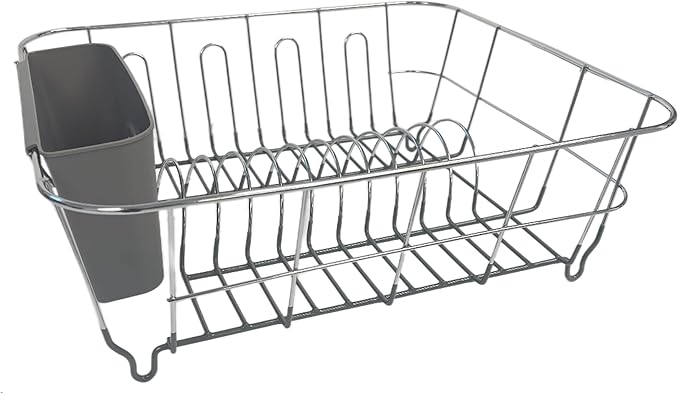 Sweet Home Collection 2 Piece Dish Drying Rack Set Drainer with Utensil Holder Simple Easy to Use Fits in Most Sinks, 12" x 14.5" x 5", Dark Gray, 1 by SweetHomeCollection