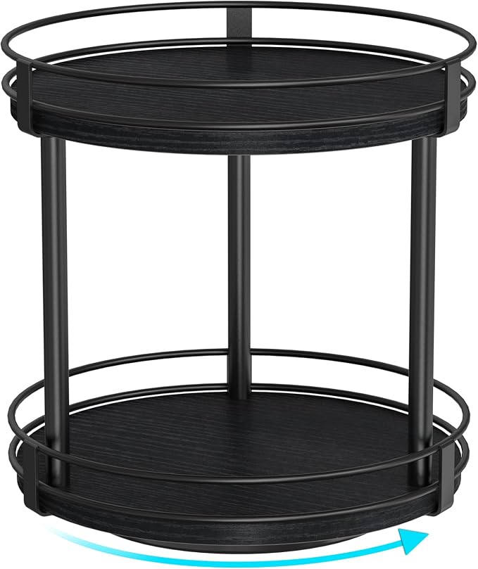 Snughome Lazy Susan Spice Rack, 2 Tier Rotating Spice Rack, Wood Lazy Susan Organizer for Cabinet, Black Kitchen Counter Shelf, 10.2" x 10.2" x 10.4" by Snughome