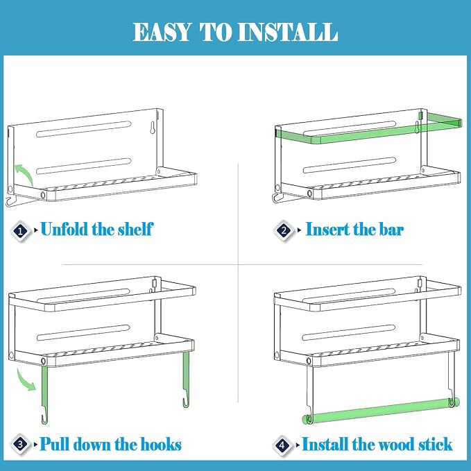 Magnetic Spice Rack Organizer Single Tier Refrigerator Spice Storage Shelf, Easy to Install The Side of The Refrigerator Can Hold spices, Jar of Olive Oil (White, With hook) - Image 5