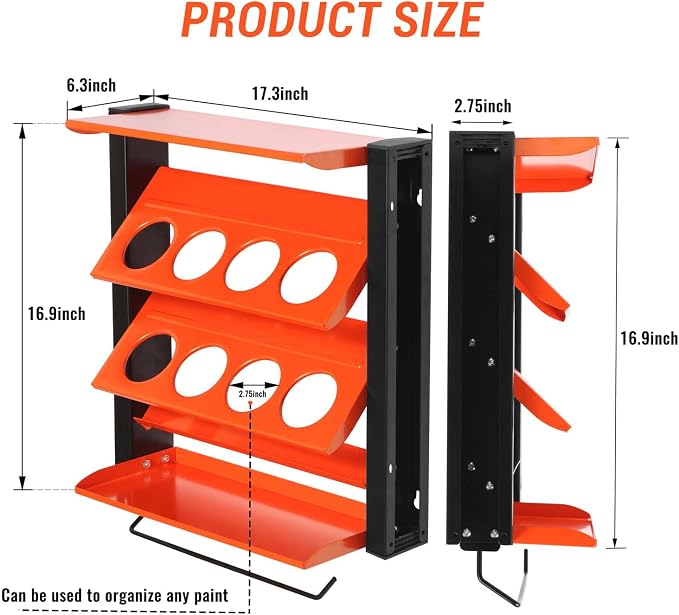 Spray Can Holder, Wall Mount Paint Bottle Organizer 8 Holes & 2 Shelves | Heavy Duty Lube Can Organizer with Paper Towel Holder for Garage & Home - Image 5
