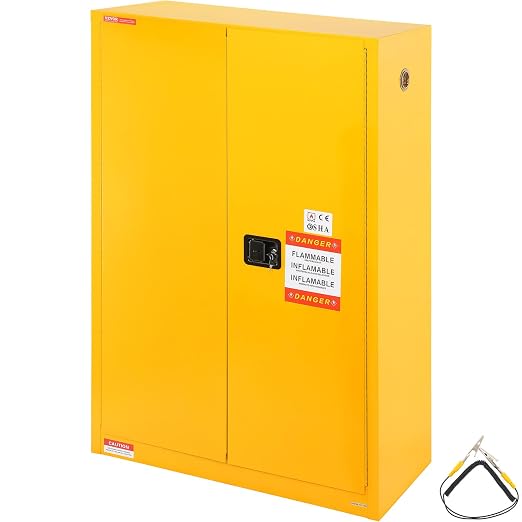VEVOR Flammable Cabinet, 45 Gal, 18" x 43" x 65", Yellow | Cold-Rolled Steel, Explosion Proof, 2 Adjustable Shelves, 2 Manual Doors, Industrial Use by VEVOR