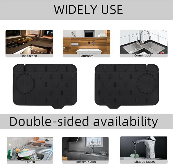 2-Pack Bytelive Silicone Sink Mat, Mini Sink Splash Guard and Soap Sponge Holder for Kitchen Countertop Protect with Self Draining Design (8.3" x 5.7", 2-Pack Black) - Image 7
